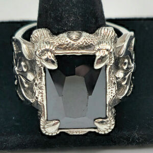 Vintage Men's Sterling Silver Black Onyx Gothic Ring Size 13 1/4